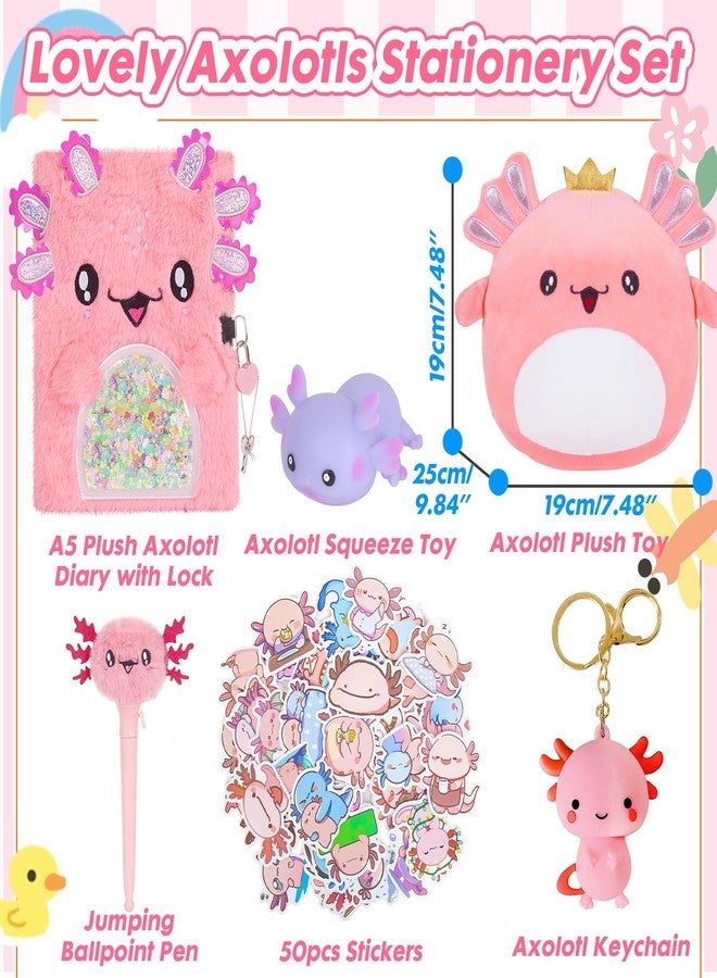 YOYTOO Axolotl Gifts for Girls, Kids Axolotl Plush Toys with Secret Diary, Ballpoint Pen, Stickers, Birthday Gifts for Little Girls Age 5 6 7 8 9 10-12 Years Old - Image 2