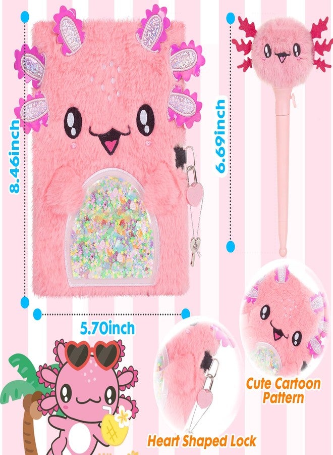 YOYTOO Axolotl Gifts for Girls, Kids Axolotl Plush Toys with Secret Diary, Ballpoint Pen, Stickers, Birthday Gifts for Little Girls Age 5 6 7 8 9 10-12 Years Old - Image 3