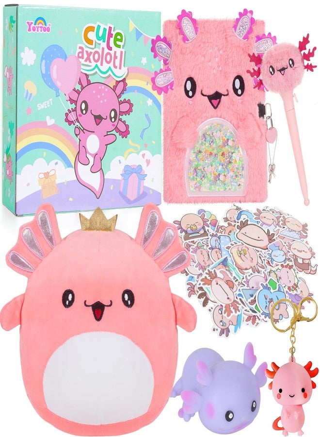 YOYTOO Axolotl Gifts for Girls, Kids Axolotl Plush Toys with Secret Diary, Ballpoint Pen, Stickers, Birthday Gifts for Little Girls Age 5 6 7 8 9 10-12 Years Old - Image 1