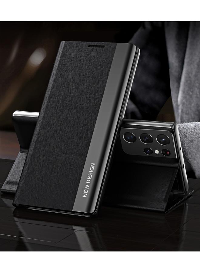 The Bros Case For Samsung Galaxy S21 Ultra 5G Side Electroplated Magnetic Ultra-Thin Horizontal Flip Leather Case with Holder