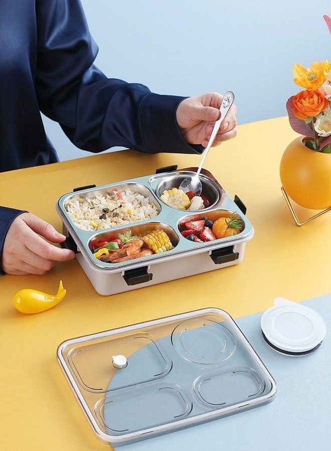 weqty Stainless Steel Lunch Box with Spoon & Fork - Durable 4-Compartment Design, Perfect Size for On-The-Go Meals (1.3 Litre) - Image 3