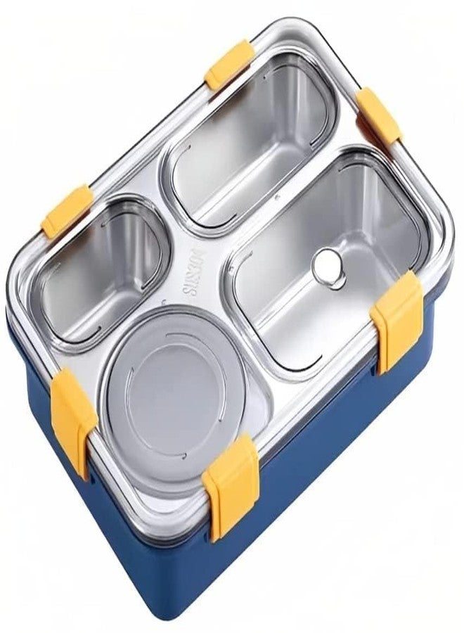 weqty Stainless Steel Lunch Box with Spoon & Fork - Durable 4-Compartment Design, Perfect Size for On-The-Go Meals (1.3 Litre) - Image 1
