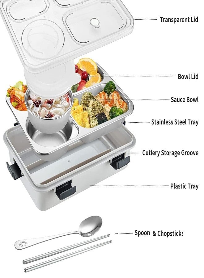 weqty Stainless Steel Lunch Box with Spoon & Fork - Durable 4-Compartment Design, Perfect Size for On-The-Go Meals (1.3 Litre) - Image 5