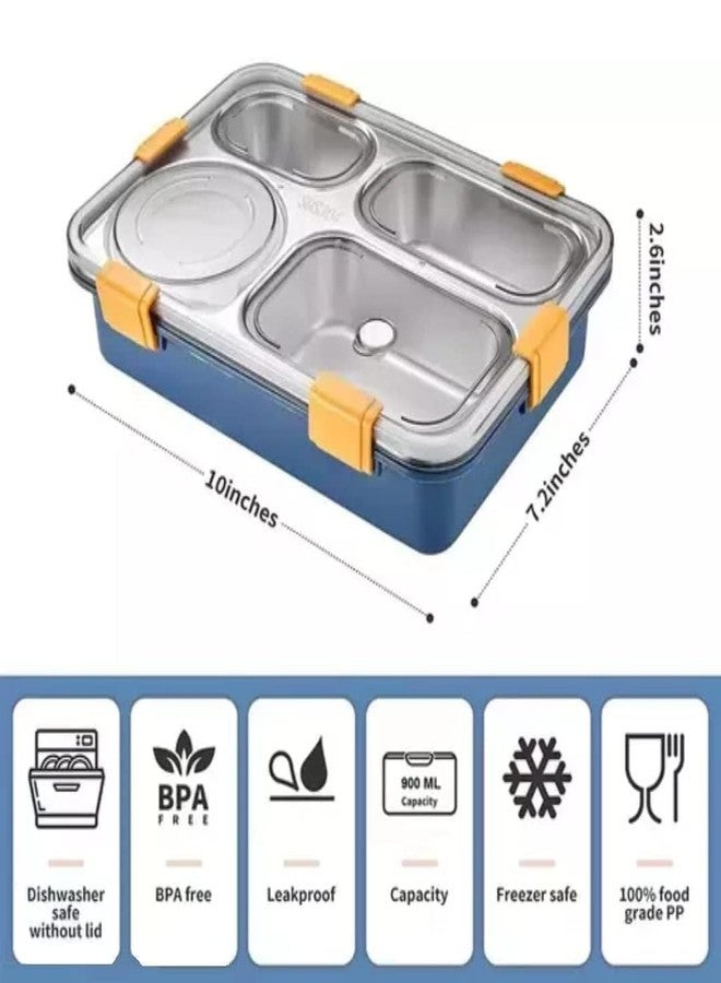 weqty Stainless Steel Lunch Box with Spoon & Fork - Durable 4-Compartment Design, Perfect Size for On-The-Go Meals (1.3 Litre) - Image 4