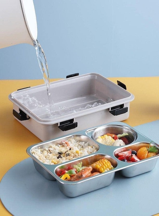 weqty Stainless Steel Lunch Box with Spoon & Fork - Durable 4-Compartment Design, Perfect Size for On-The-Go Meals (1.3 Litre) - Image 2