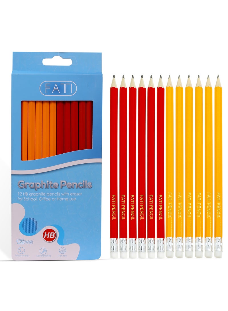 FATI ACCESSORIES FATI HB Pencils with Rubbers - Graphite Pencils with Erasers for Writing, Drawing and Sketching – RED and YELLOW Pencils for Children - Perfect for Home School Office Classroom Supplies Pack of 12 - Image 1