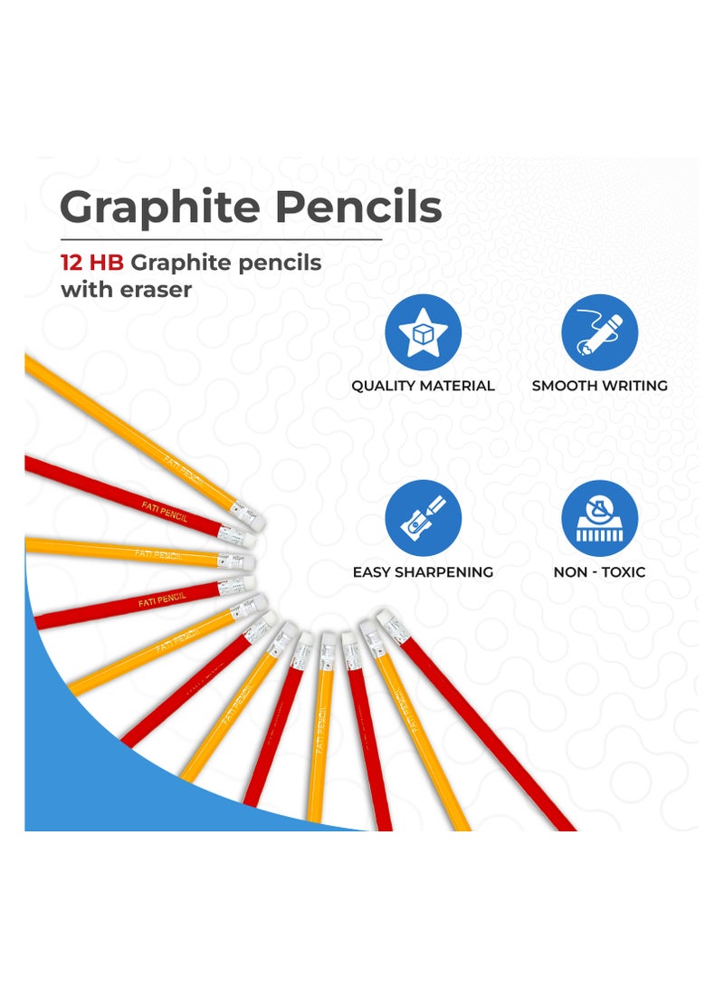 FATI ACCESSORIES FATI HB Pencils with Rubbers - Graphite Pencils with Erasers for Writing, Drawing and Sketching – RED and YELLOW Pencils for Children - Perfect for Home School Office Classroom Supplies Pack of 12 - Image 3
