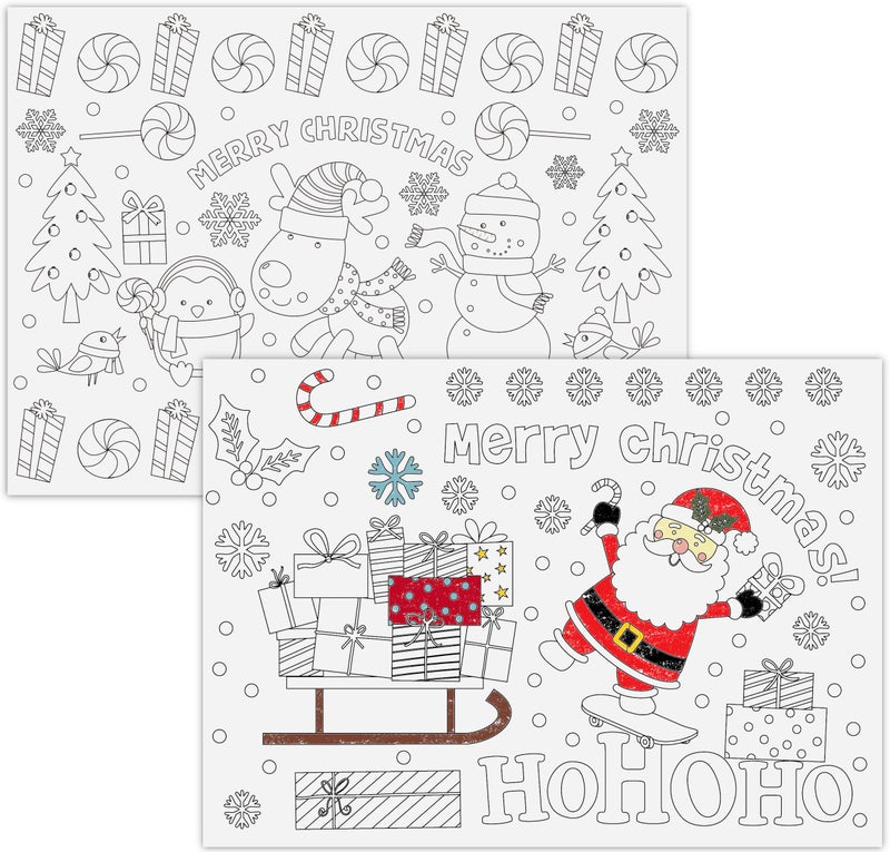 Iconikal ColorYourOwn 2Sided Reversible Disposable Paper Place Mats Christmas 14 x 10Inches 22Count