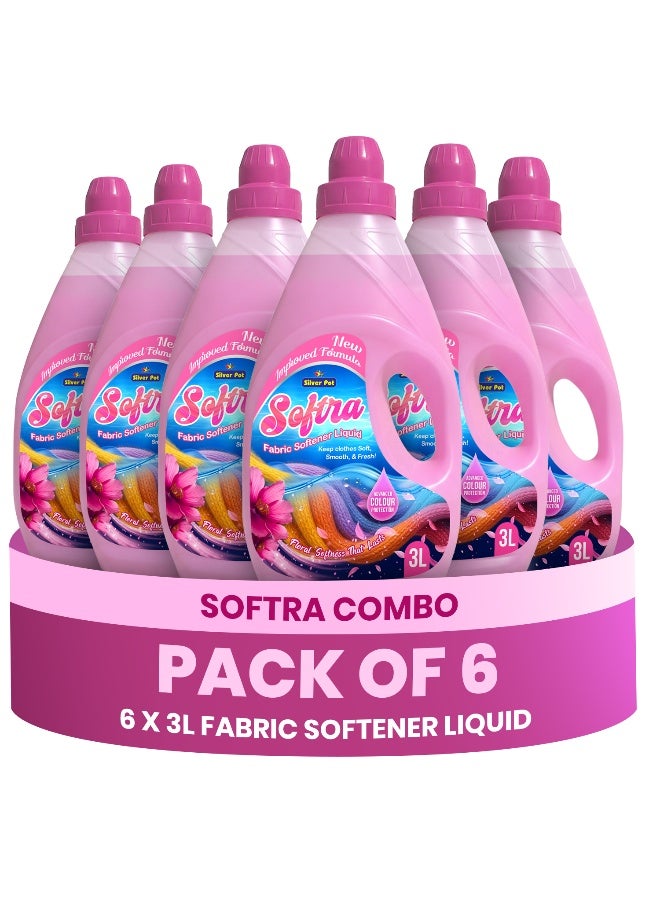 Silver Pot 18 L Fabric Softener Liquid Concentrate - Fresh Floral Scent, Pink - 6 Packs of 3L  - Protects Color - Gentle on Fabric - Makes Clothes Soft, Fresh & Shiny - Image 1