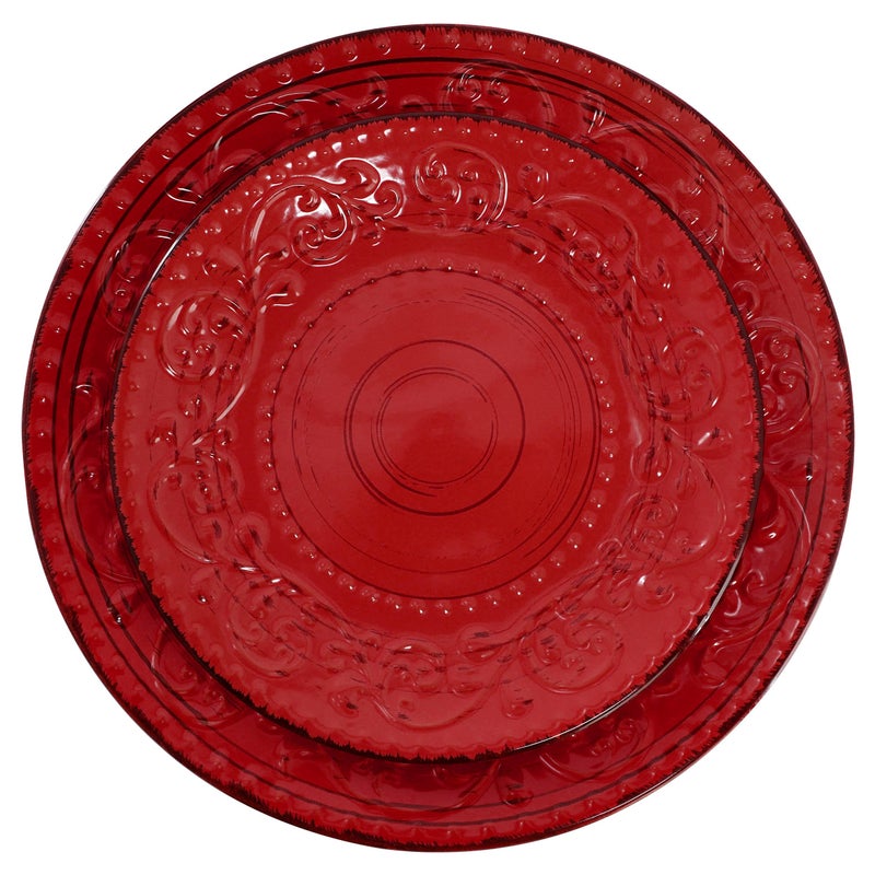 Elama Malibu Ocean Bloom 16-Piece Stoneware Embossed Pattern Reactive Glaze Red Dinnerware Set, Tableware, Serveware Set (Ocean Bloom Red) - Image 3