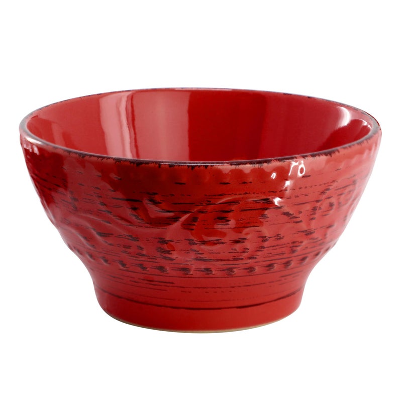 Elama Malibu Ocean Bloom 16-Piece Stoneware Embossed Pattern Reactive Glaze Red Dinnerware Set, Tableware, Serveware Set (Ocean Bloom Red) - Image 4