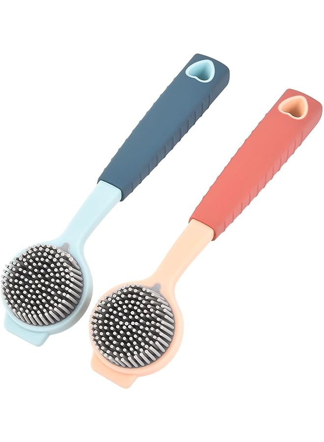 promass Household Dish Brush, Pots and Pans Silicone Cleaning Brush, Sink Stove Cleaning Brush Long Handle Cleaning Brush Kitchen Brush(Pack of 2, Red, Blue) - Image 1