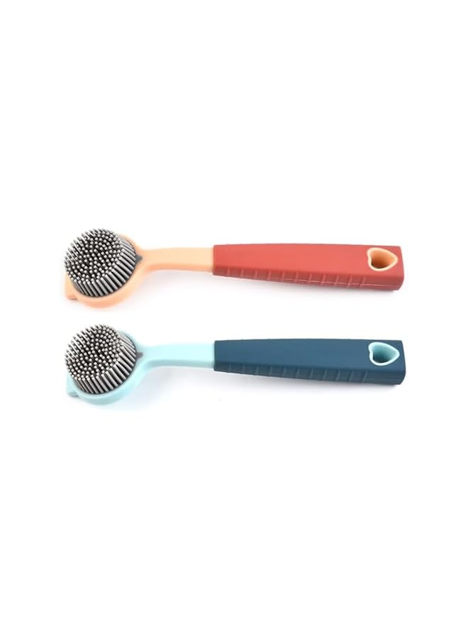 promass Household Dish Brush, Pots and Pans Silicone Cleaning Brush, Sink Stove Cleaning Brush Long Handle Cleaning Brush Kitchen Brush(Pack of 2, Red, Blue) - Image 4