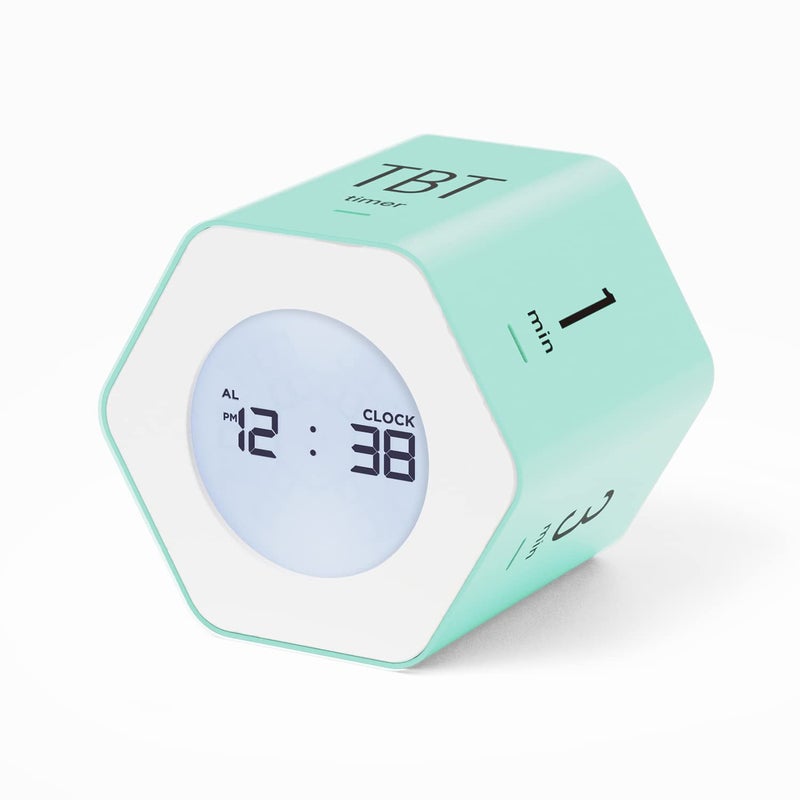 mooas MultiHexagon Clock Cube Digital Clock Pomodoro Timer Backlit Display 1224H Mode Count up  Countdown Timer Rotating Various Time Presets for Classroom Gym Kitchen Mint