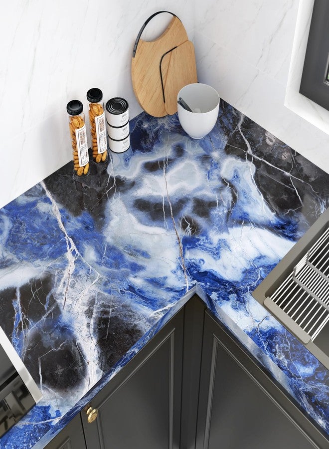 Wallercity Glossy Blue Marble Contact Paper Peel and Stick Countertops Waterproof Self Adhesive Marble Wallpaper for Kitchen Bathroom 15.8''x236'' Removable Vinyl Wall Paper Wrap for Cabinet Table Top - Image 1
