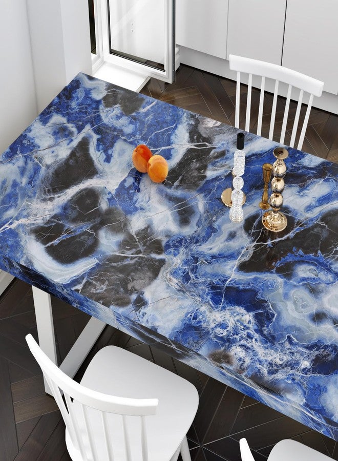 Wallercity Glossy Blue Marble Contact Paper Peel and Stick Countertops Waterproof Self Adhesive Marble Wallpaper for Kitchen Bathroom 15.8''x236'' Removable Vinyl Wall Paper Wrap for Cabinet Table Top - Image 4