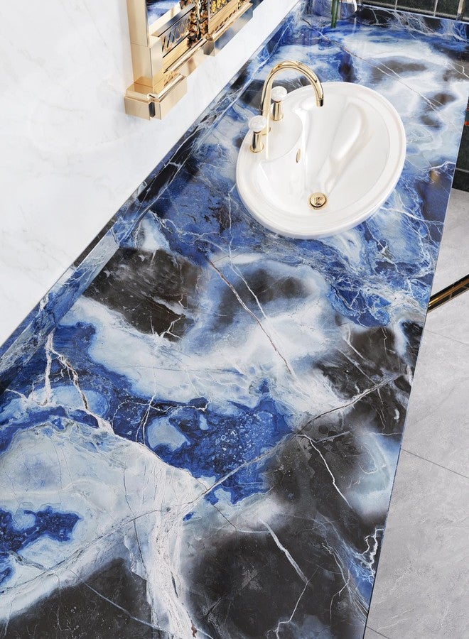 Wallercity Glossy Blue Marble Contact Paper Peel and Stick Countertops Waterproof Self Adhesive Marble Wallpaper for Kitchen Bathroom 15.8''x236'' Removable Vinyl Wall Paper Wrap for Cabinet Table Top - Image 3