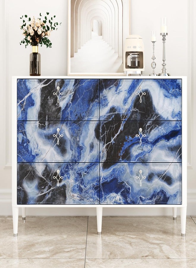 Wallercity Glossy Blue Marble Contact Paper Peel and Stick Countertops Waterproof Self Adhesive Marble Wallpaper for Kitchen Bathroom 15.8''x236'' Removable Vinyl Wall Paper Wrap for Cabinet Table Top - Image 5