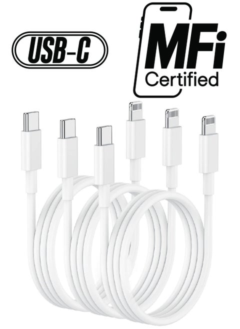 3ft USB C to Lightning Cable - 6ft, Pack of 3