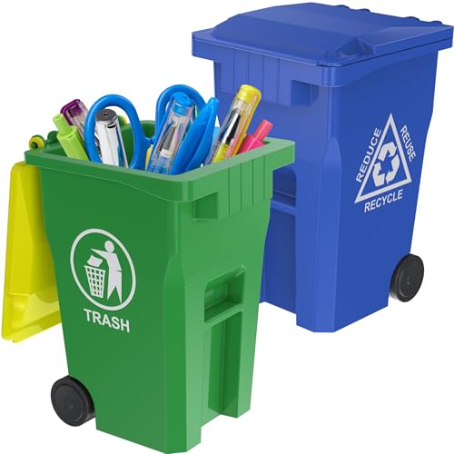 Wiosi Mini Garbage Trash Pen Holder for Desk, Pack of 2, Blue & Green, Tiny Recycle Bin Pencil Holder | Storage for Pencils & Pens | Office Stationery to Organize The Desk | Ideal for Student Work - Image 1