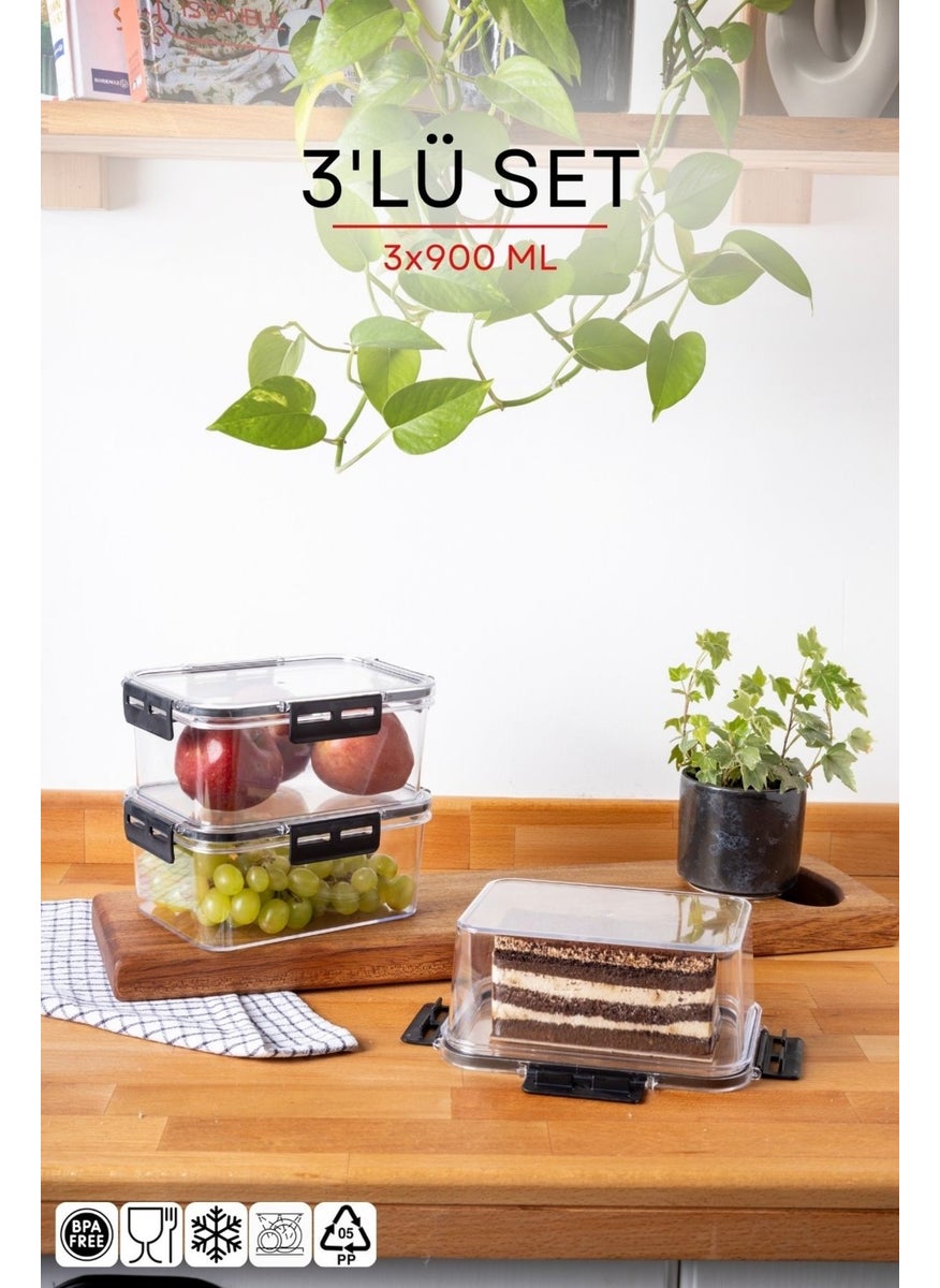 Nandy Home 3 Piece Set Rectangular Clear Storage Container Set with Lock Lid - 900ML  - Image 1