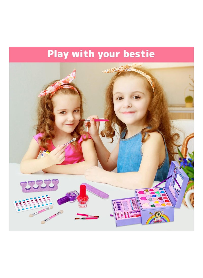 DMG TECH Kids Makeup Kit for Girls, 37PCS Washable Makeup Kit, Fold Out Makeup Palette with Mirror, Non Toxic Pretend Makeup for Girls, Unicorn Makeup set for Kids, Princess Cosmetic Girls Toys for 5+ Year Old  - Image 5