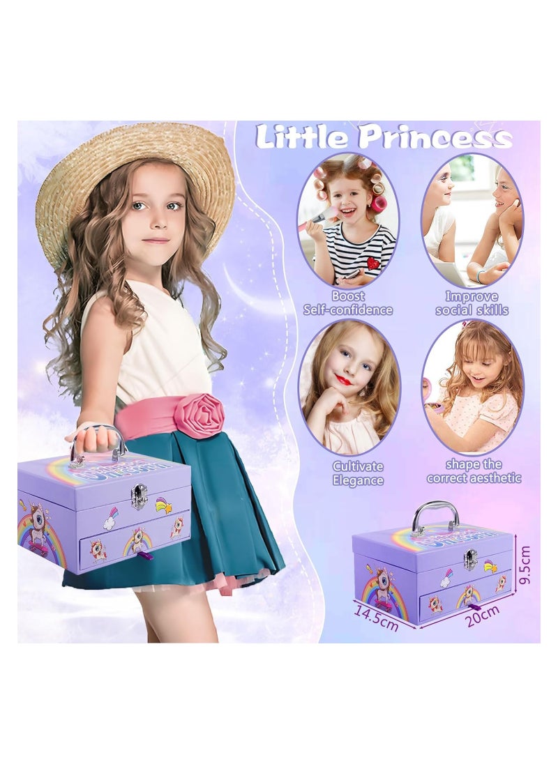 DMG TECH Kids Makeup Kit for Girls, 37PCS Washable Makeup Kit, Fold Out Makeup Palette with Mirror, Non Toxic Pretend Makeup for Girls, Unicorn Makeup set for Kids, Princess Cosmetic Girls Toys for 5+ Year Old  - Image 2