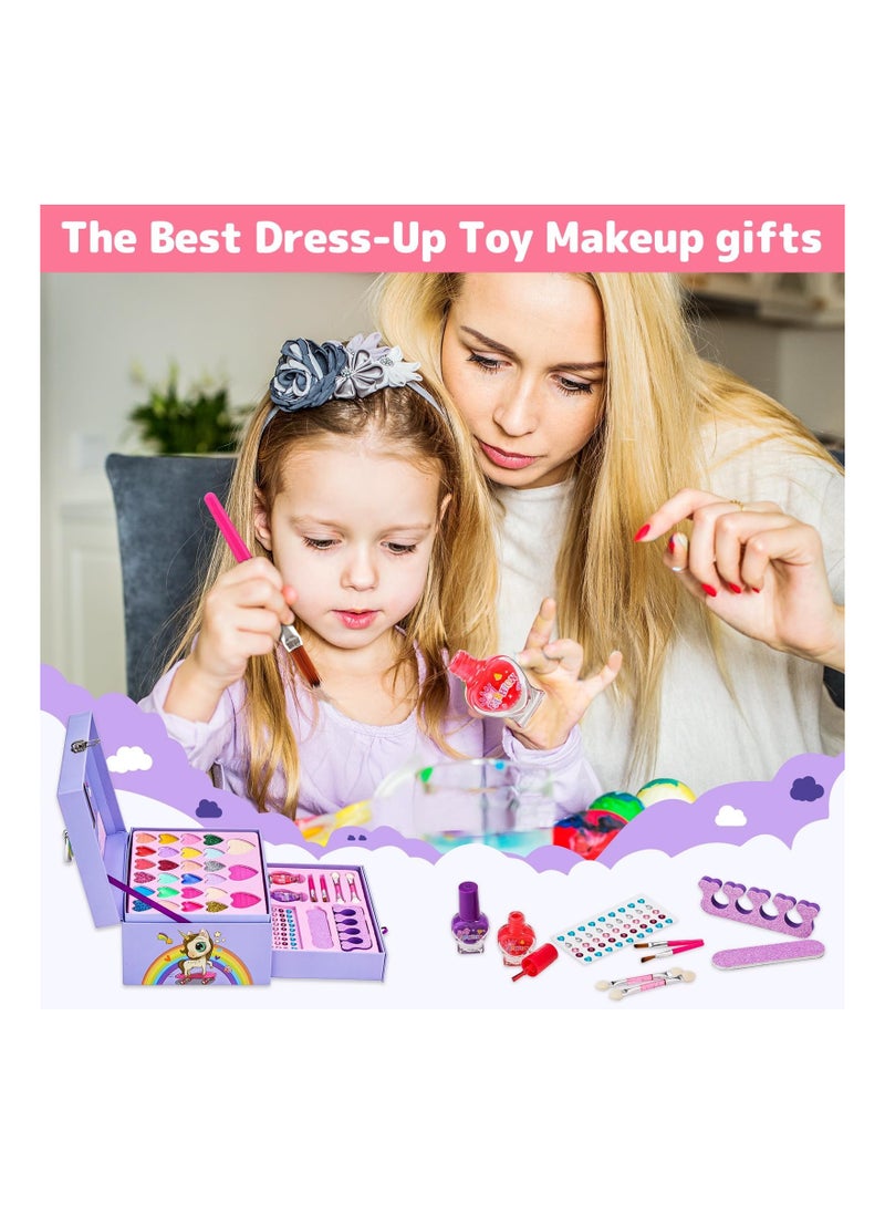 DMG TECH Kids Makeup Kit for Girls, 37PCS Washable Makeup Kit, Fold Out Makeup Palette with Mirror, Non Toxic Pretend Makeup for Girls, Unicorn Makeup set for Kids, Princess Cosmetic Girls Toys for 5+ Year Old  - Image 3
