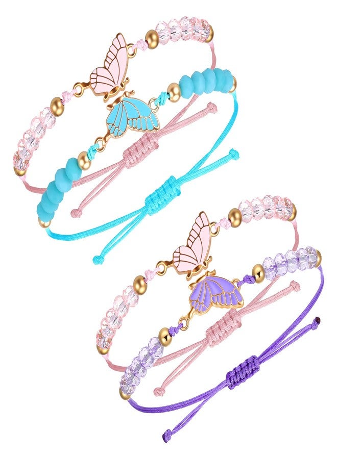 ElevateTech Matching Bracelets, 2 Pairs Butterfly Friendship Bracelets BFF Bracelet for 2 Adjustable Strand Best Friend Bracelet Handmade Charm Jewelry Gifts for Women Couples Friend - Image 1
