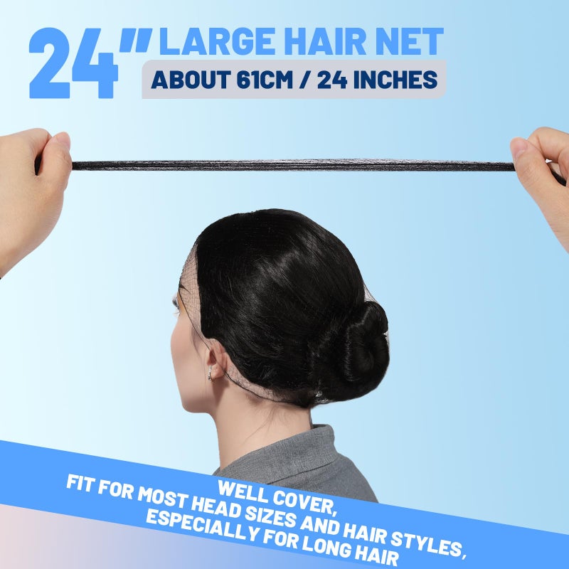 LEOBRO Black Hair Nets, 60 pcs Hair Nets for Food Service Workers, Invisible Nylon Hair Net for Women and Men, Hairnets for Buns, 24 inches - Image 3