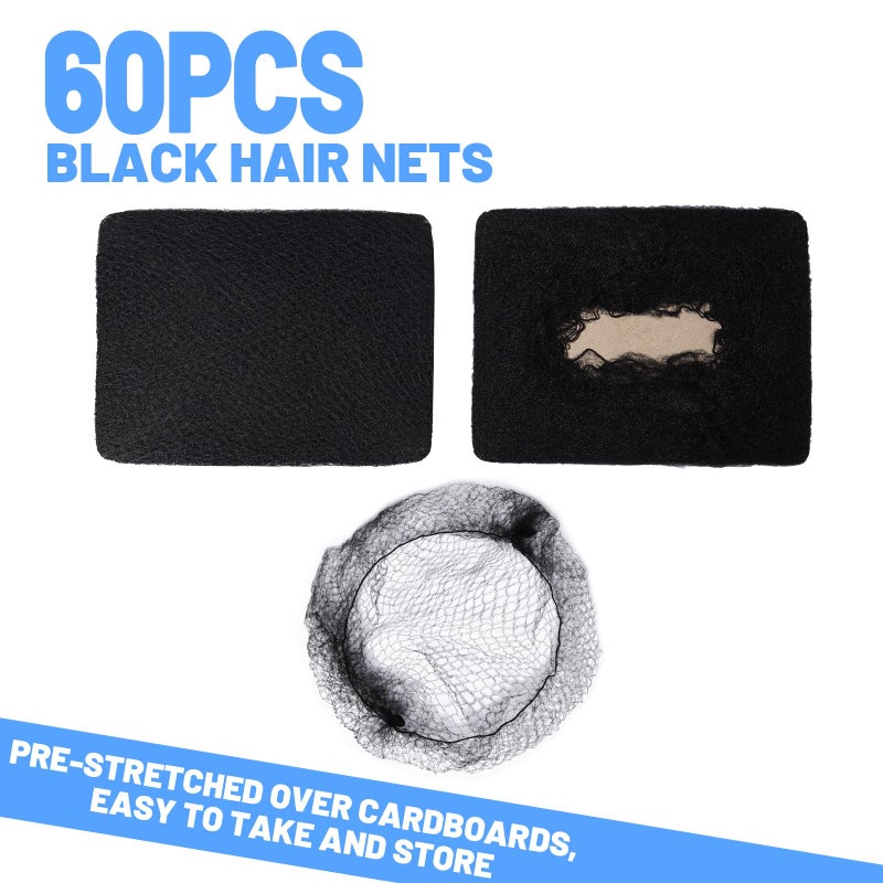 LEOBRO Black Hair Nets, 60 pcs Hair Nets for Food Service Workers, Invisible Nylon Hair Net for Women and Men, Hairnets for Buns, 24 inches - Image 2