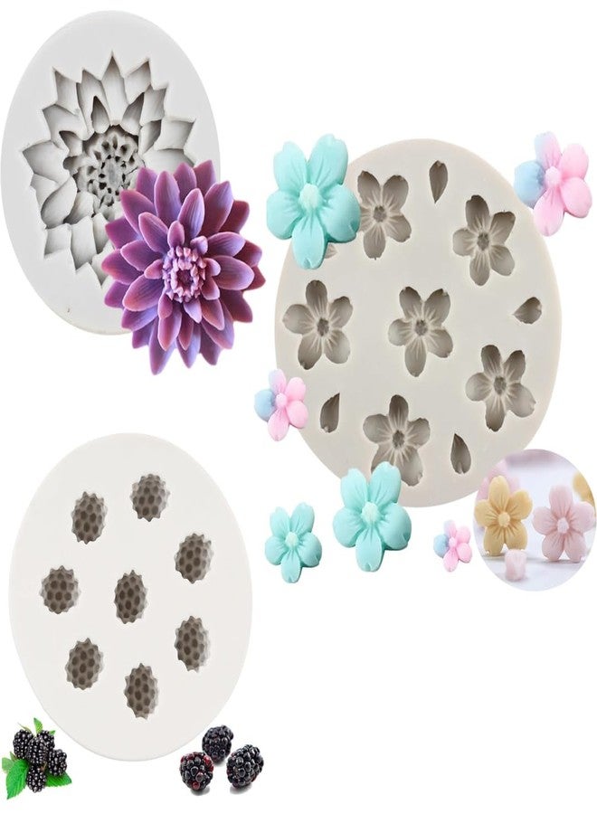 Skytail 3 Pack Cherry Blossom Raspberry & Lotus Flower Silicone Moulds for Fondant Chocolate Candy Cake Decoration Cupcake Topper Gummy Jelly Ice Cube Sugarpaste Clay Soap Candle Resin Jewelry Molds - Image 1