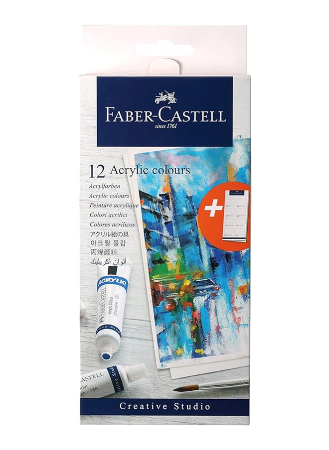 FABER-CASTELL 12-Piece Acrylic Colour Paint Tubes With Palette  - Image 1