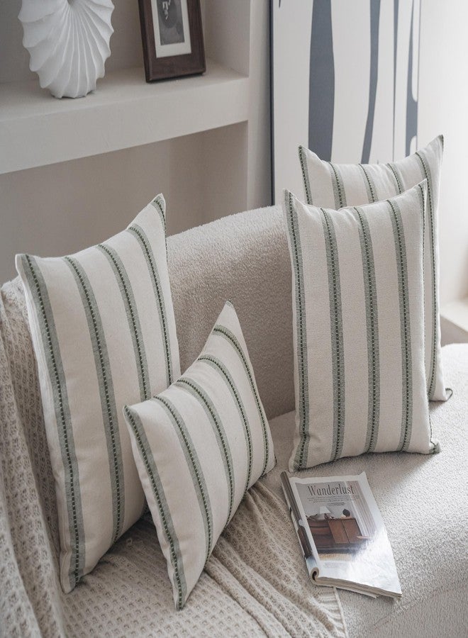 Cethom Boho Throw Pillow Covers 12x20 Set of 2, Olive Green Striped Decorative Pillow Cases for Couch Chair Bed, Textured Farmhouse Modern Accent Cushion Covers for Living Room Bedroom Sofa Home Decor - Image 4