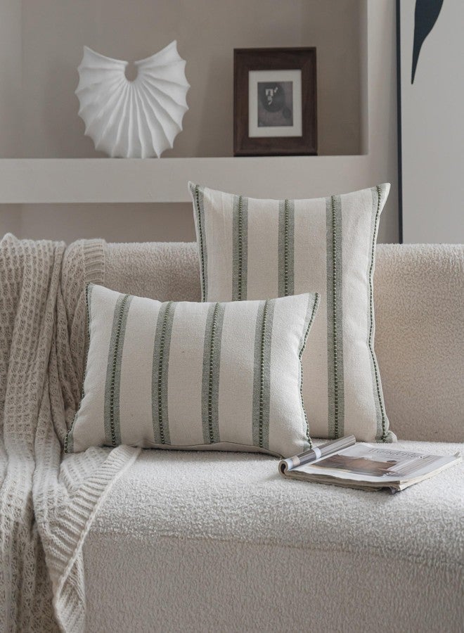 Cethom Boho Throw Pillow Covers 12x20 Set of 2, Olive Green Striped Decorative Pillow Cases for Couch Chair Bed, Textured Farmhouse Modern Accent Cushion Covers for Living Room Bedroom Sofa Home Decor - Image 5