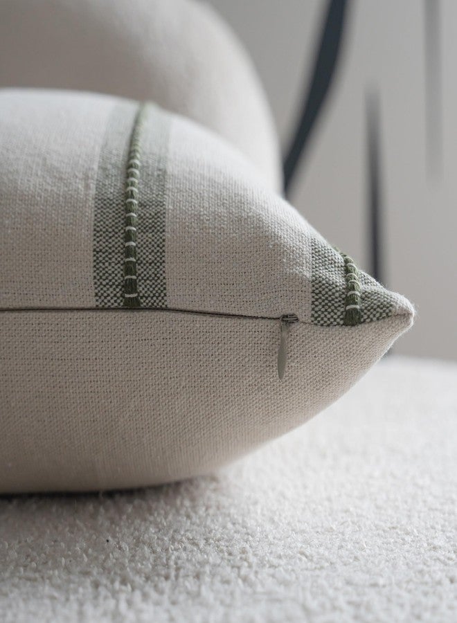 Cethom Boho Throw Pillow Covers 12x20 Set of 2, Olive Green Striped Decorative Pillow Cases for Couch Chair Bed, Textured Farmhouse Modern Accent Cushion Covers for Living Room Bedroom Sofa Home Decor - Image 2