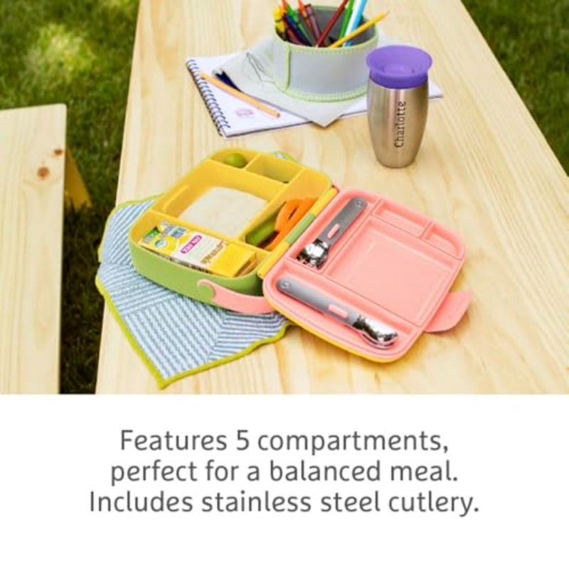 Lunch Bento Box with Stainless Steel Utensils, Reusable Spoon and Fork, Leakproof Food Container for On the Go Meal, BPA Free Insulated Lunch box, Toddler/, 18 Months and above, Yellow - Image 3