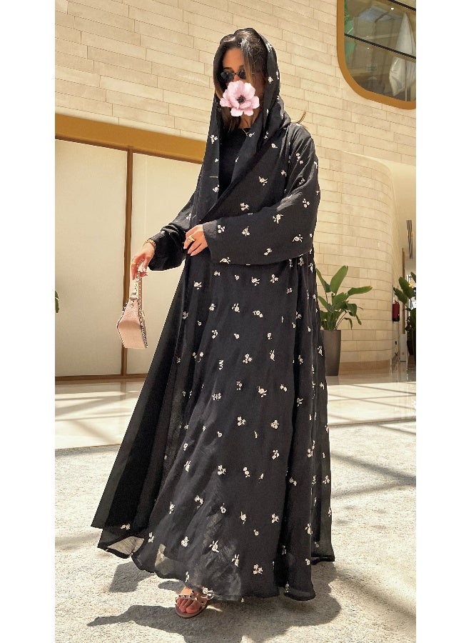 آية MW1581 عباية لينن هندي مطرزة بالكامل - Image 1