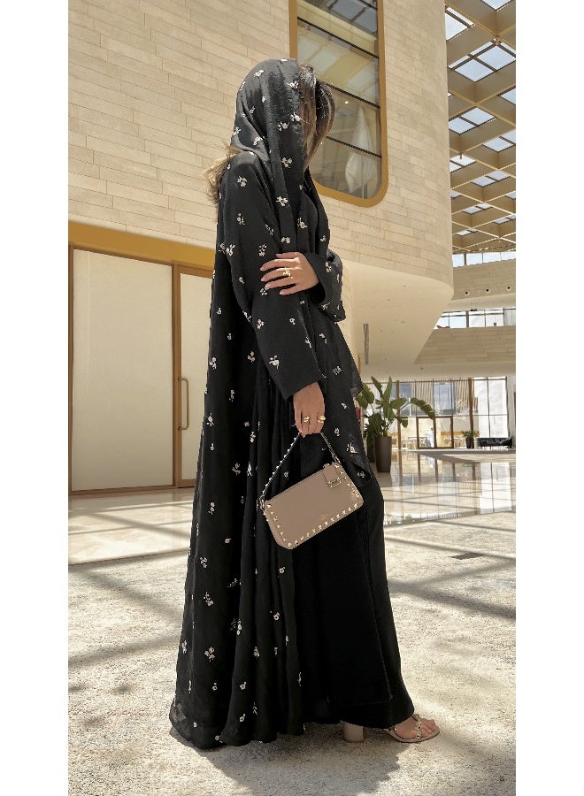 آية MW1581 عباية لينن هندي مطرزة بالكامل - Image 3