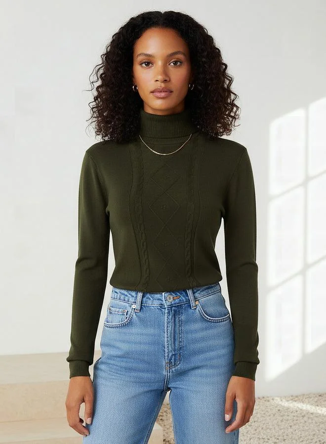 2Xtremz 2Xtremz Textured High Neck Tricot Sweater