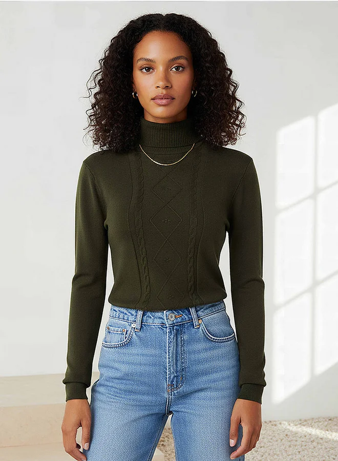 2Xtremz 2Xtremz Textured High Neck Tricot Sweater