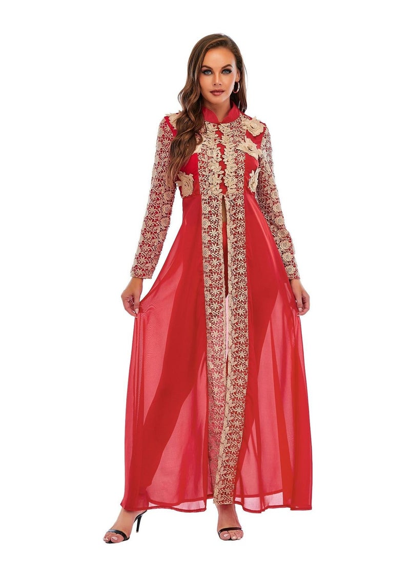 Loquat Traditional Long Sleeves Abaya Red  - Image 1