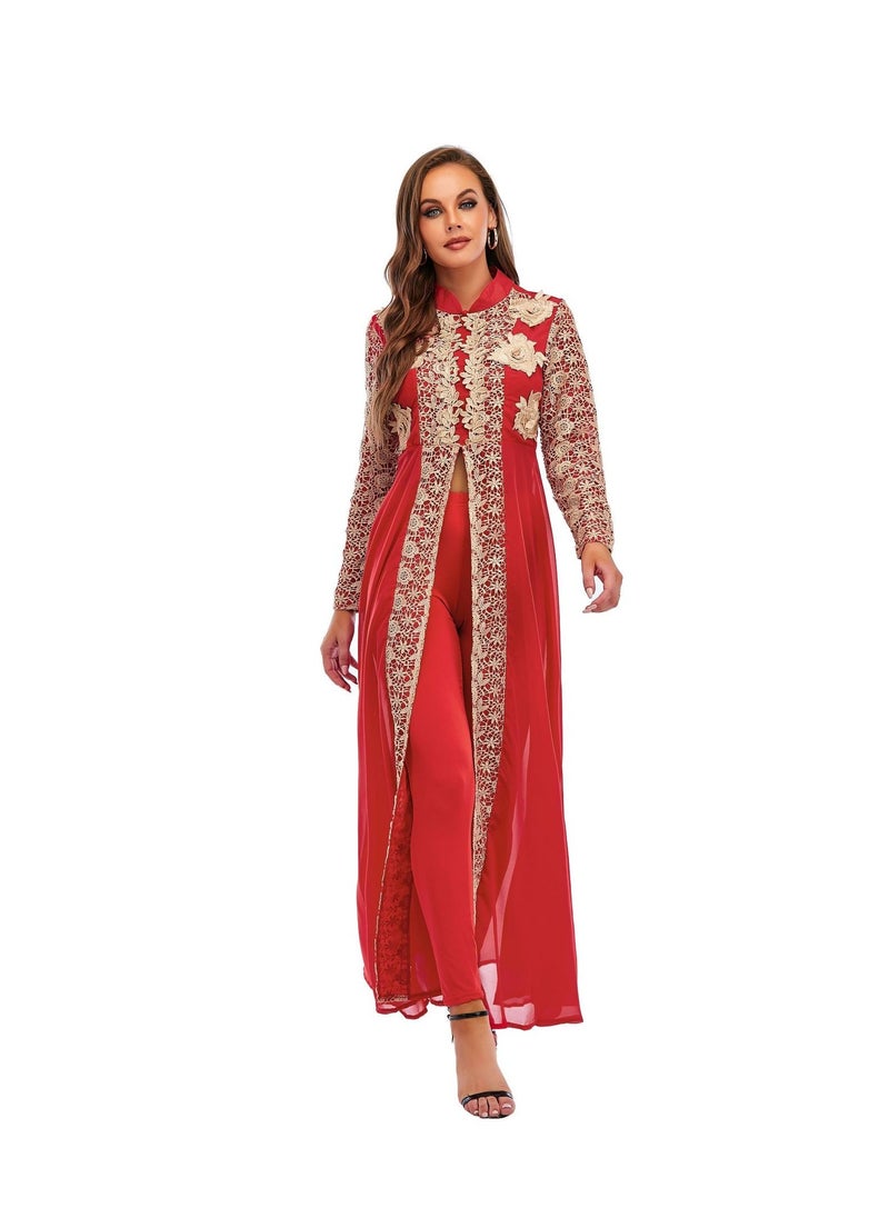 Loquat Traditional Long Sleeves Abaya Red  - Image 2