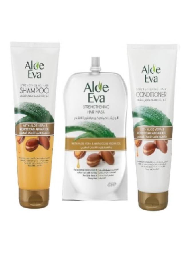Strengthening Hair Shampoo + Conditioner with Aloe Vera and Moroccan Argan Oil Green2 X 230ml + Strengthening Aloe Vera And Moroccan Argan Oil Hair Mask 250 G