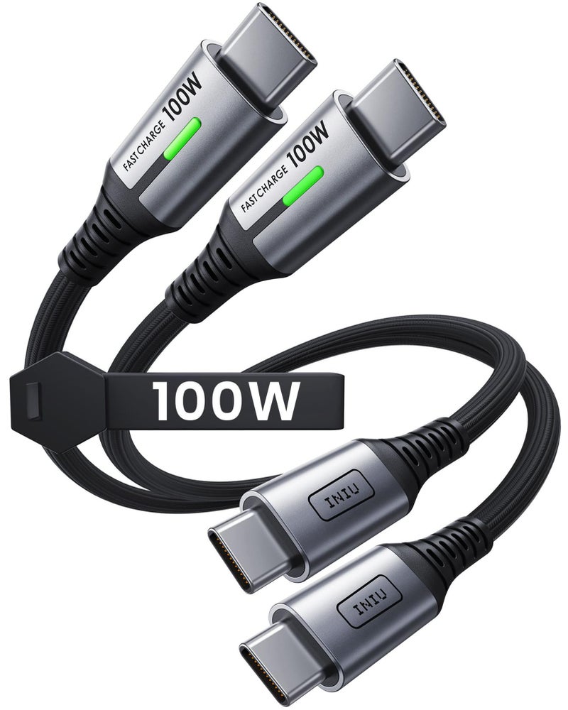 INIU 100W Short USB C to USB C Cable, [1ft, 2-Pack] Type C Cord for iPhone 16 Pro Max 15 Plus, Samsung Galaxy S24 Ultra S21 S10e, MacBook, iPad and More - Image 1