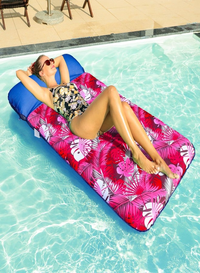 FindUWill عوامة مسبح قابلة للنفخ للبالغين من FindUWill - 72" XL، عوامات مسبح كبيرة مغطاة بالقماش للبالغين مع مسند رأس، حصيرة عائمة مريحة للغاية للتبريد لحفلات السباحة، البحيرة، الشاطئ (وردي) - Image 3
