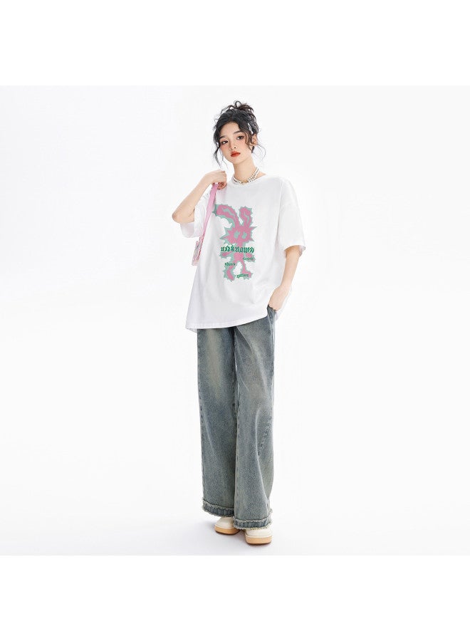 EPTISON Women's Short Sleeve T-shirt Summer Loose Casual Cotton Top With Cartoon Print, Youthful And Versatile - Image 4