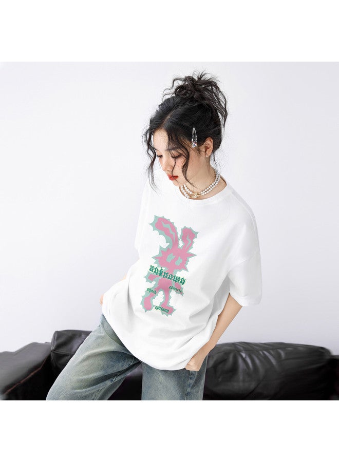 EPTISON Women's Short Sleeve T-shirt Summer Loose Casual Cotton Top With Cartoon Print, Youthful And Versatile - Image 3