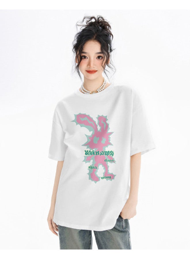 EPTISON Women's Short Sleeve T-shirt Summer Loose Casual Cotton Top With Cartoon Print, Youthful And Versatile - Image 1