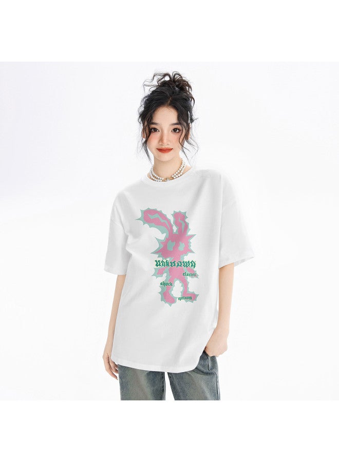 EPTISON Women's Short Sleeve T-shirt Summer Loose Casual Cotton Top With Cartoon Print, Youthful And Versatile - Image 2